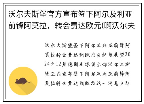 沃尔夫斯堡官方宣布签下阿尔及利亚前锋阿莫拉，转会费达欧元(啊沃尔夫)