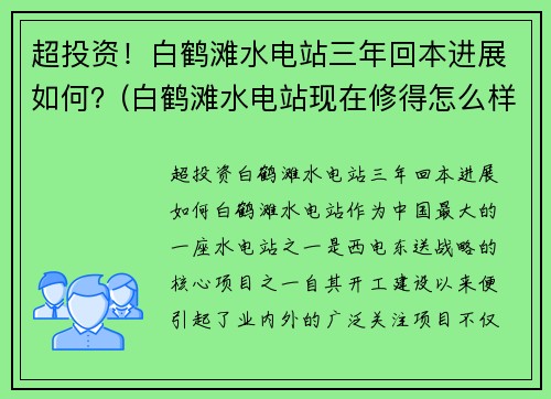 超投资！白鹤滩水电站三年回本进展如何？(白鹤滩水电站现在修得怎么样)